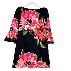 Tahari Arthur S. Levine dress womens 4 flowers bell sleeves knee length lined